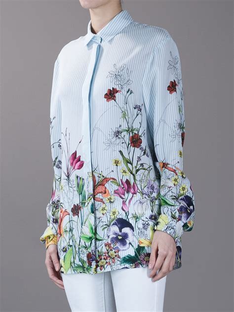 gucci satin flora lshirt|Floral lace lamé top in grey .